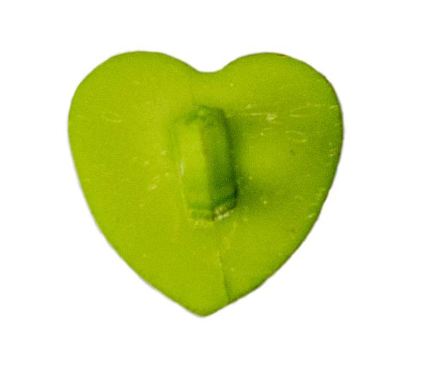 Kids button as heart out plastic in light green 14 mm 0,55 inch